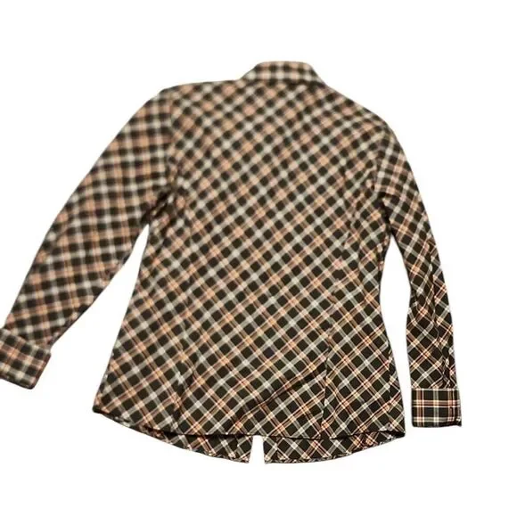 ✨Lafayette 148 - Grey & Orange Plaid Button Down Sz 4✨ - Picture 5 of 7